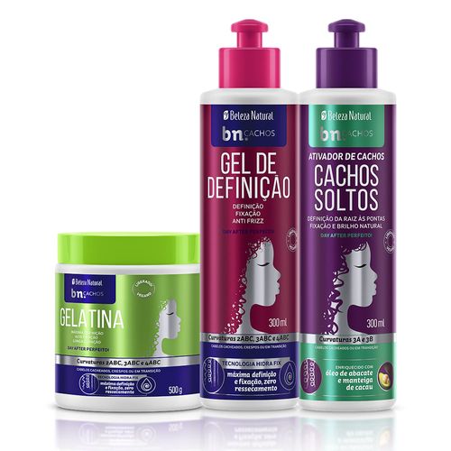 Kit Trio de Finalização Gel Definição + Gelatina + Ativador Cachos Soltos (3 itens) | bn.Cachos